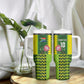 Custom South Africa National Football Tumbler With Handle King Protea with African Tribal Geometric Pattern Culture Art
