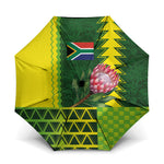 South Africa National Football Umbrella King Protea with African Tribal Geometric Pattern Culture Art