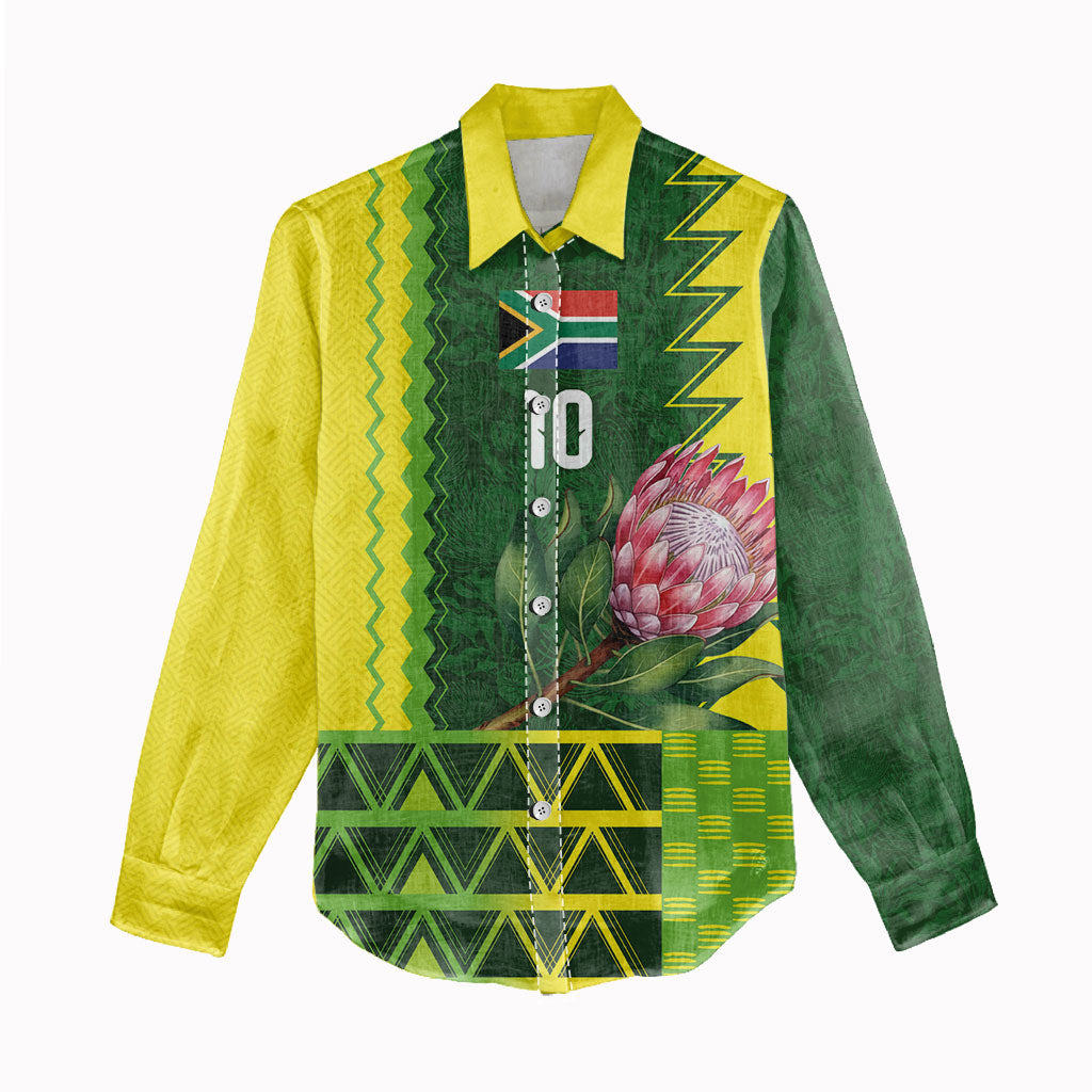 Custom South Africa National Football Women Casual Shirt King Protea with African Tribal Geometric Pattern Culture Art