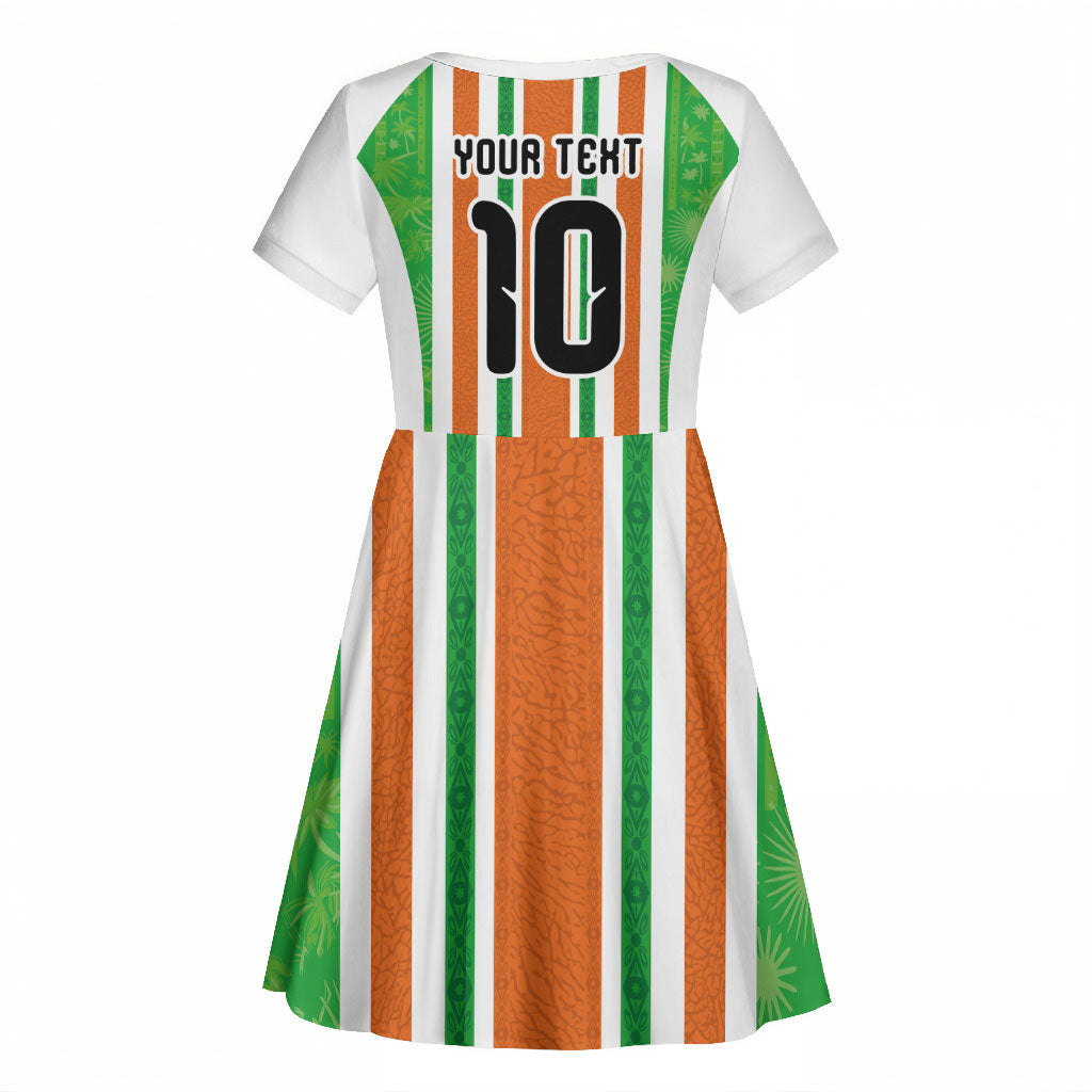 Custom Cote d'Ivoire Kid Short Sleeve Dress The Elephants with African Pattern Stripes