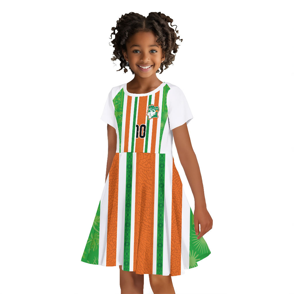 Custom Cote d'Ivoire Kid Short Sleeve Dress The Elephants with African Pattern Stripes