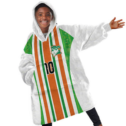 Custom Cote d'Ivoire Kid Wearable Blanket Hoodie The Elephants with African Pattern Stripes
