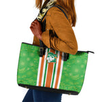 Cote d'Ivoire Leather Tote Bag The Elephants with African Pattern Stripes