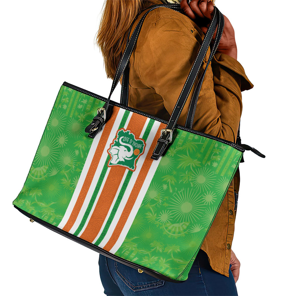 Cote d'Ivoire Leather Tote Bag The Elephants with African Pattern Stripes