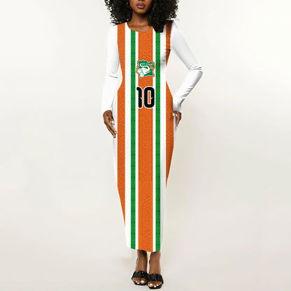 Custom Cote d'Ivoire Long Sleeve Bodycon Dress The Elephants with African Pattern Stripes