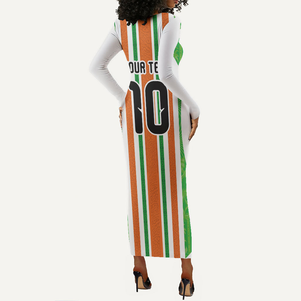 Custom Cote d'Ivoire Long Sleeve Bodycon Dress The Elephants with African Pattern Stripes