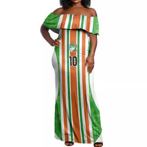 Custom Cote d'Ivoire Off Shoulder Maxi Dress The Elephants with African Pattern Stripes