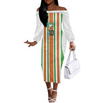 Custom Cote d'Ivoire Off The Shoulder Long Sleeve Dress The Elephants with African Pattern Stripes