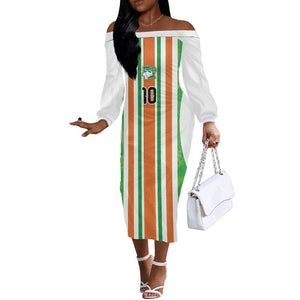 Custom Cote d'Ivoire Off The Shoulder Long Sleeve Dress The Elephants with African Pattern Stripes