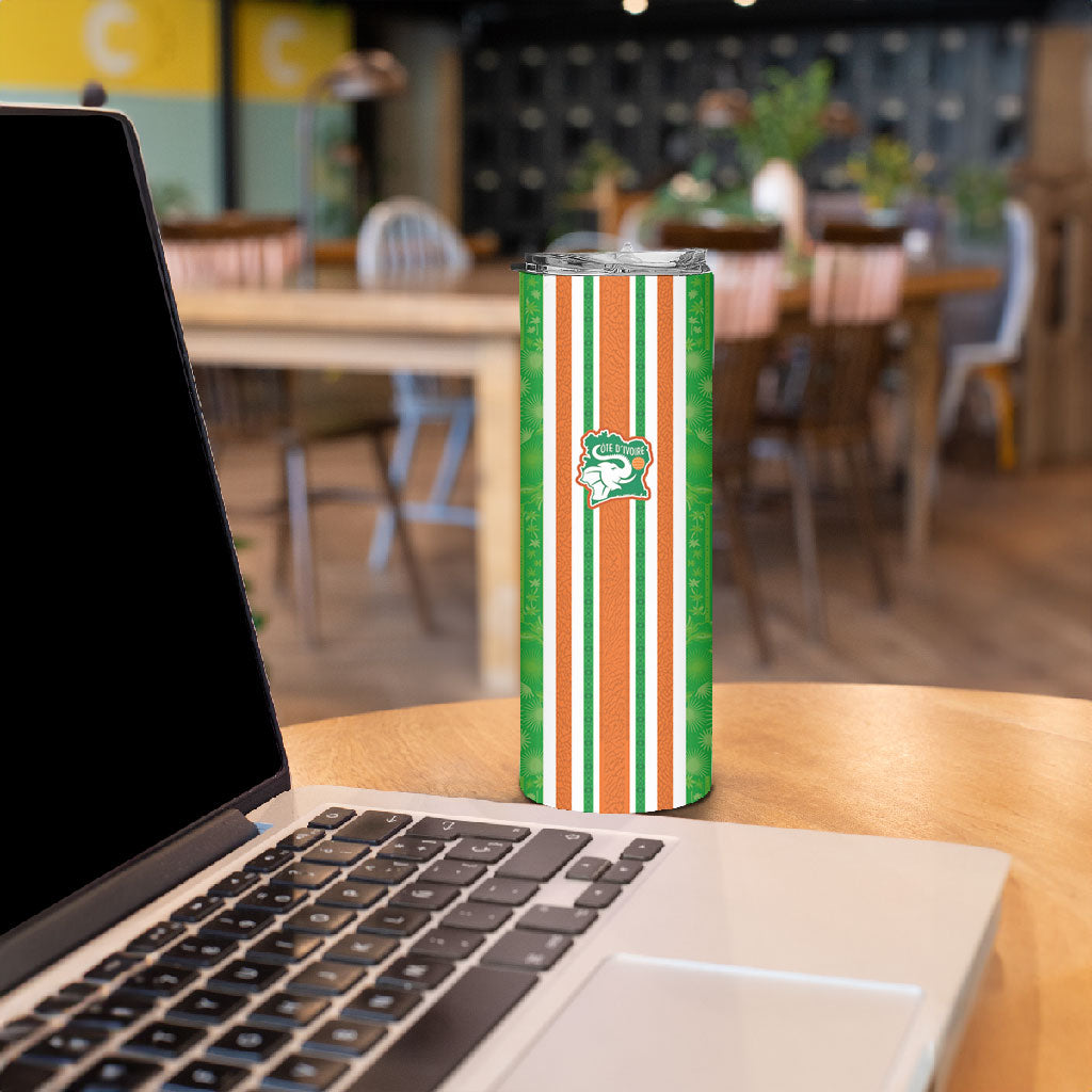 Custom Cote d'Ivoire Skinny Tumbler The Elephants with African Pattern Stripes