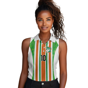 Custom Cote d'Ivoire Women Sleeveless Polo Shirt The Elephants with African Pattern Stripes