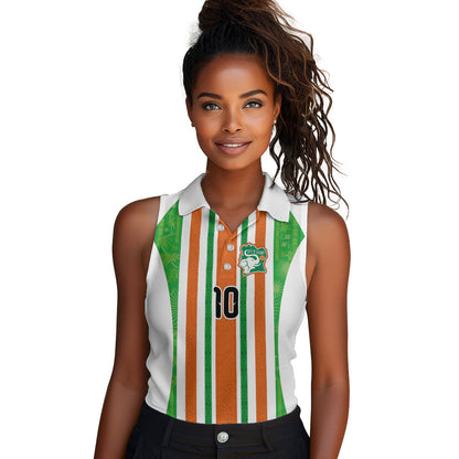 Custom Cote d'Ivoire Women Sleeveless Polo Shirt The Elephants with African Pattern Stripes