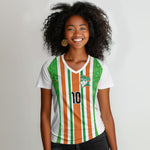 Custom Cote d'Ivoire Women V-Neck T-Shirt The Elephants with African Pattern Stripes
