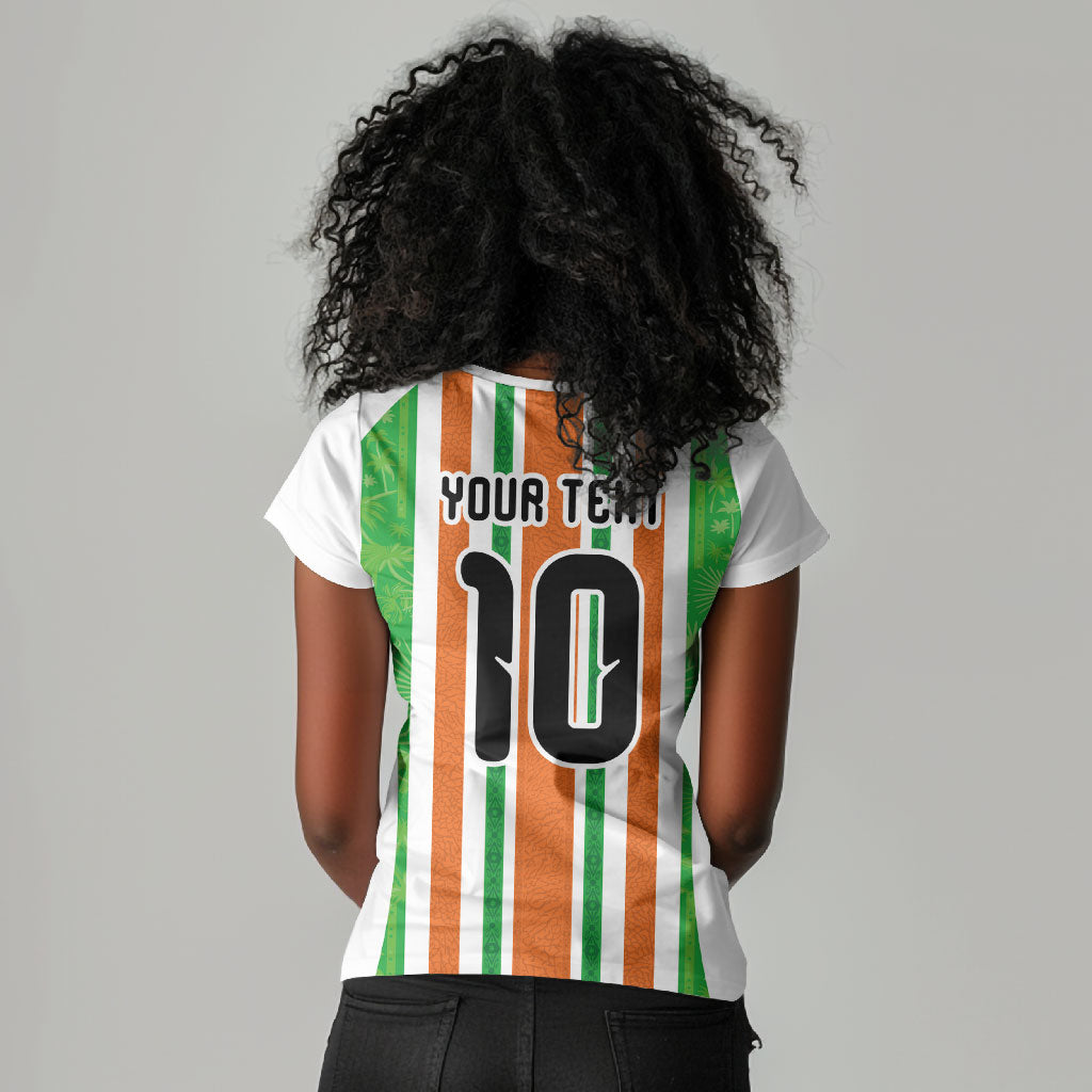 Custom Cote d'Ivoire Women V-Neck T-Shirt The Elephants with African Pattern Stripes