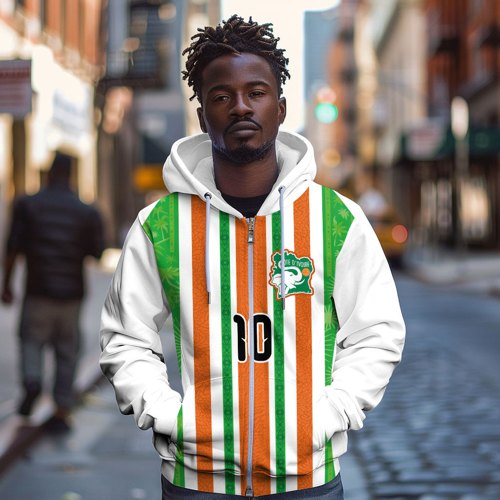 Custom Cote d'Ivoire Zip Hoodie The Elephants with African Pattern Stripes