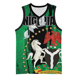 Nigeria Independence Day Basketball Jersey - National Seal with Peace Dove - African Pattern - African Pride