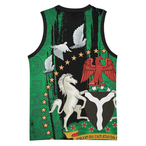 Nigeria Independence Day Basketball Jersey - National Seal with Peace Dove - African Pattern - African Pride