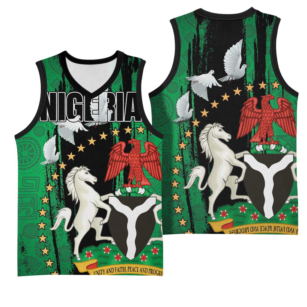 Nigeria Independence Day Basketball Jersey - National Seal with Peace Dove - African Pattern - African Pride
