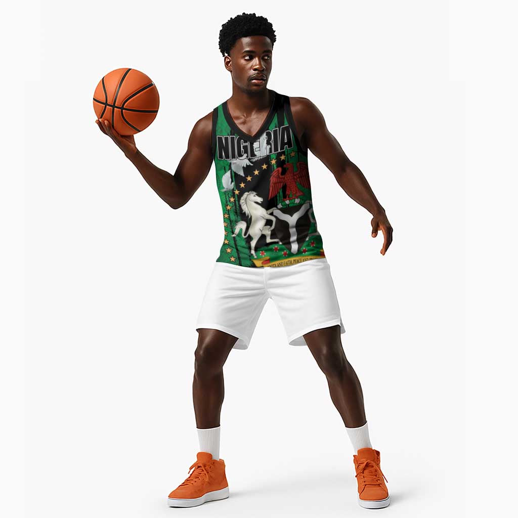 Nigeria Independence Day Basketball Jersey - National Seal with Peace Dove - African Pattern - African Pride