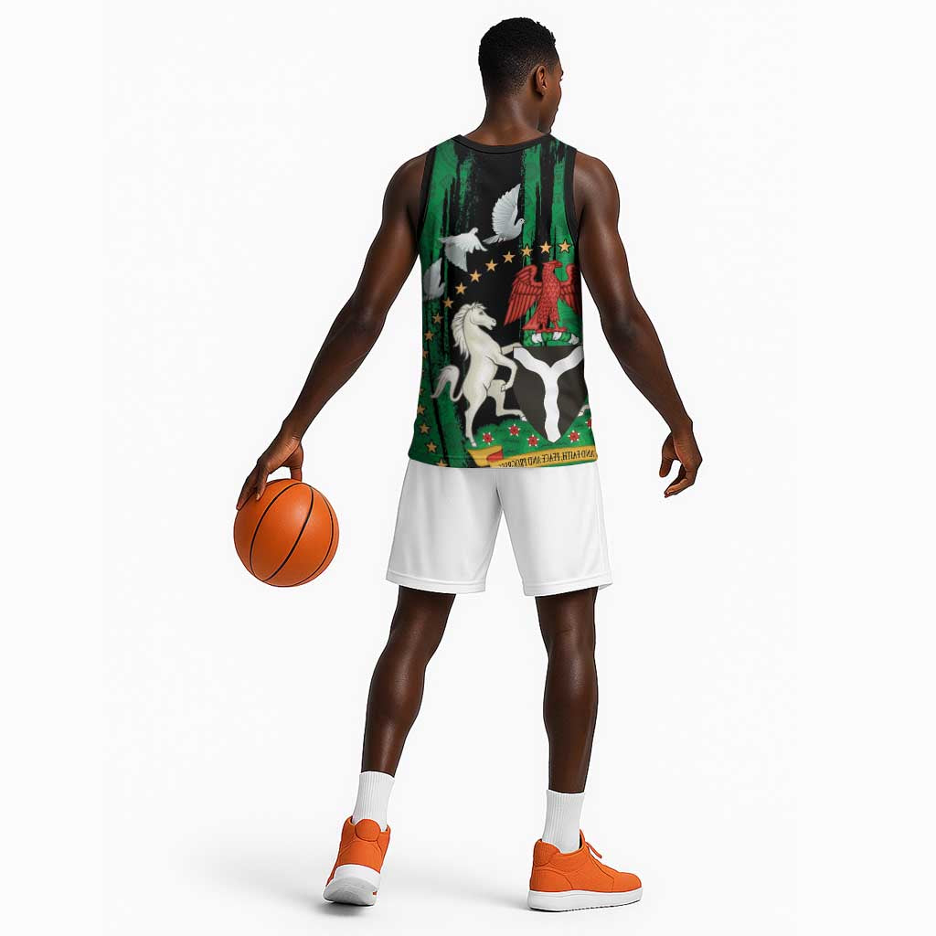 Nigeria Independence Day Basketball Jersey - National Seal with Peace Dove - African Pattern - African Pride