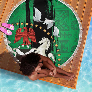 Nigeria Independence Day Beach Blanket - National Seal with Peace Dove - African Pattern