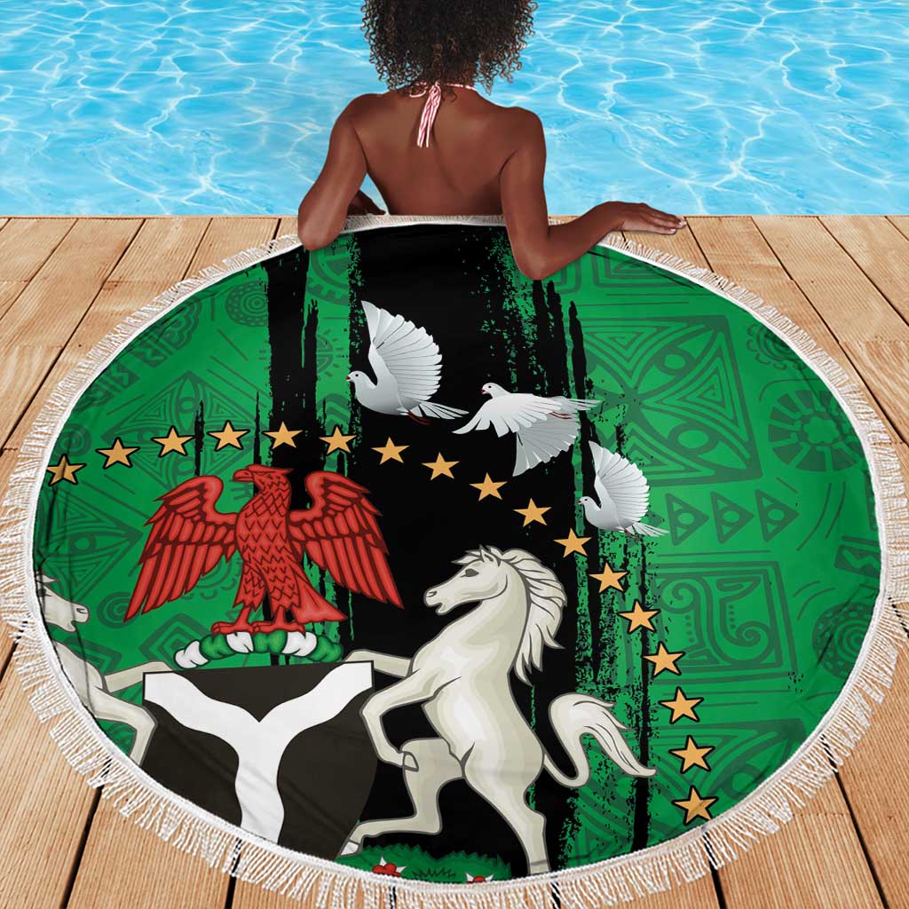Nigeria Independence Day Beach Blanket - National Seal with Peace Dove - African Pattern