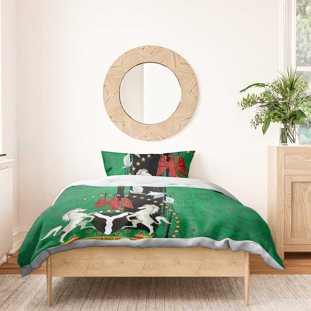 Nigeria Independence Day Bedding Set - National Seal with Peace Dove - African Pattern