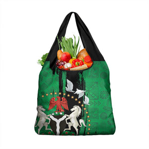 Nigeria Independence Day Grocery Bag - National Seal with Peace Dove - African Pattern