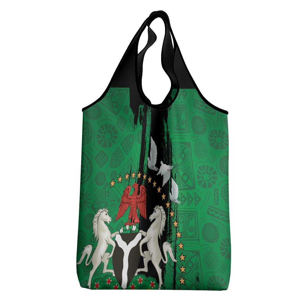 Nigeria Independence Day Grocery Bag - National Seal with Peace Dove - African Pattern