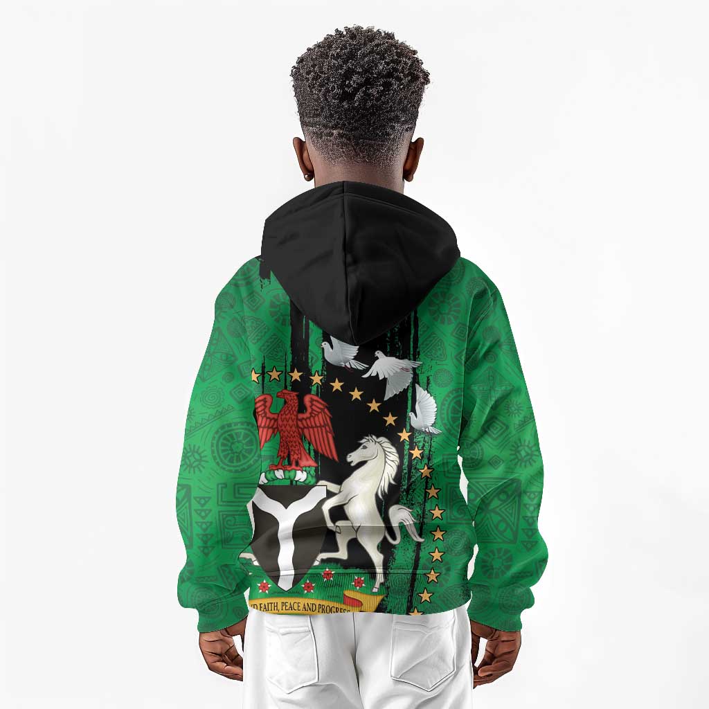 Nigeria Independence Day Kid Hoodie - National Seal with Peace Dove - African Pattern