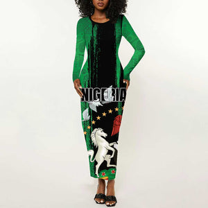 Nigeria Independence Day Long Sleeve Bodycon Dress - National Seal with Peace Dove - African Pattern LT03