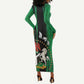 Nigeria Independence Day Long Sleeve Bodycon Dress - National Seal with Peace Dove - African Pattern LT03