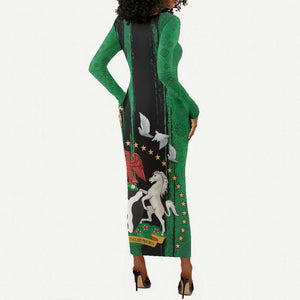 Nigeria Independence Day Long Sleeve Bodycon Dress - National Seal with Peace Dove - African Pattern LT03