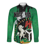Nigeria Independence Day Long Sleeve Button Shirt - National Seal with Peace Dove - African Pattern