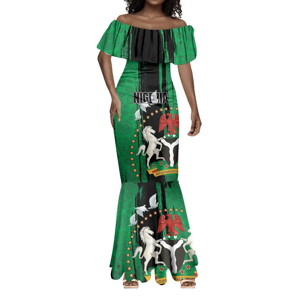 Nigeria Independence Day Mermaid Dress - National Seal with Peace Dove - African Pattern