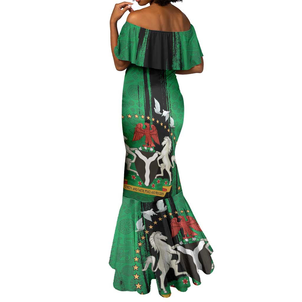 Nigeria Independence Day Mermaid Dress - National Seal with Peace Dove - African Pattern