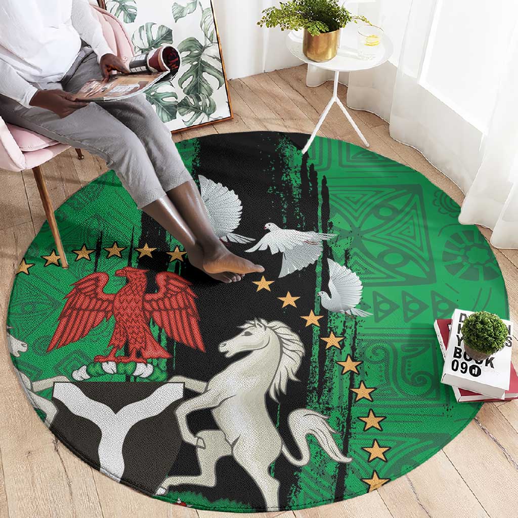 Nigeria Independence Day Round Carpet - National Seal with Peace Dove - African Pattern