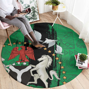 Nigeria Independence Day Round Carpet - National Seal with Peace Dove - African Pattern