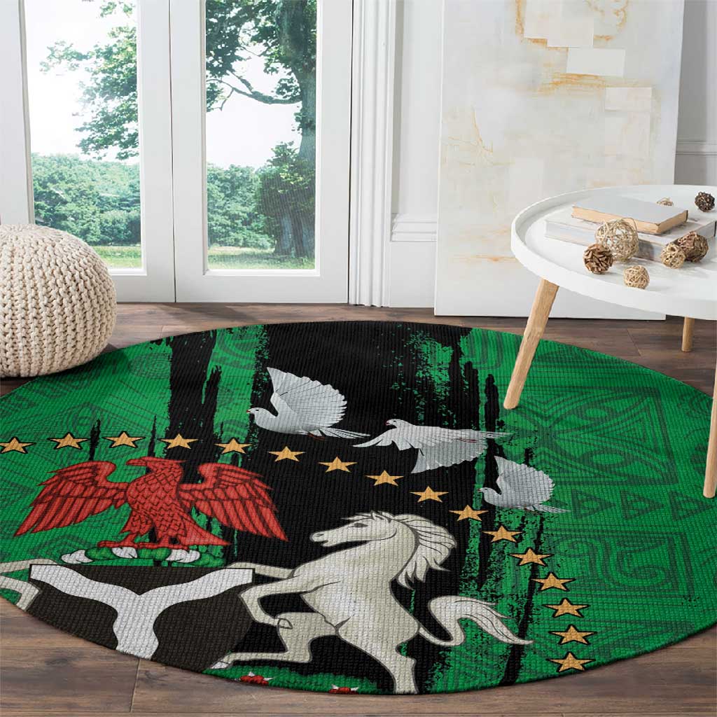 Nigeria Independence Day Round Carpet - National Seal with Peace Dove - African Pattern