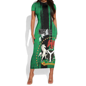Nigeria Independence Day Short Sleeve Bodycon Dress - National Seal with Peace Dove - African Pattern LT03