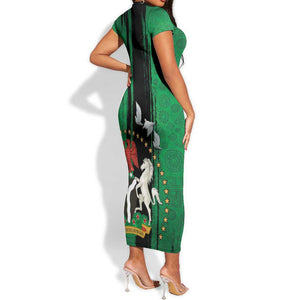 Nigeria Independence Day Short Sleeve Bodycon Dress - National Seal with Peace Dove - African Pattern LT03