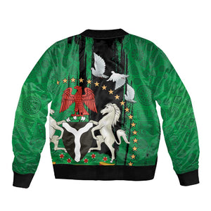 Nigeria Independence Day Sleeve Zip Bomber Jacket - National Seal with Peace Dove - African Pattern