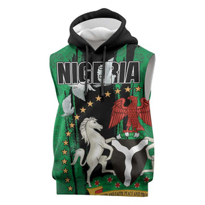 Nigeria Independence Day Sleeveless Hoodie - National Seal with Peace Dove - African Pattern - African Pride