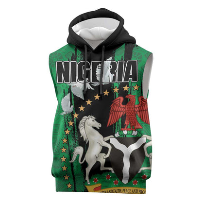 Nigeria Independence Day Sleeveless Hoodie - National Seal with Peace Dove - African Pattern - African Pride