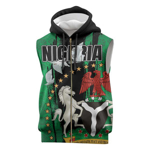 Nigeria Independence Day Sleeveless Zip Hoodie - National Seal with Peace Dove - African Pattern - African Pride