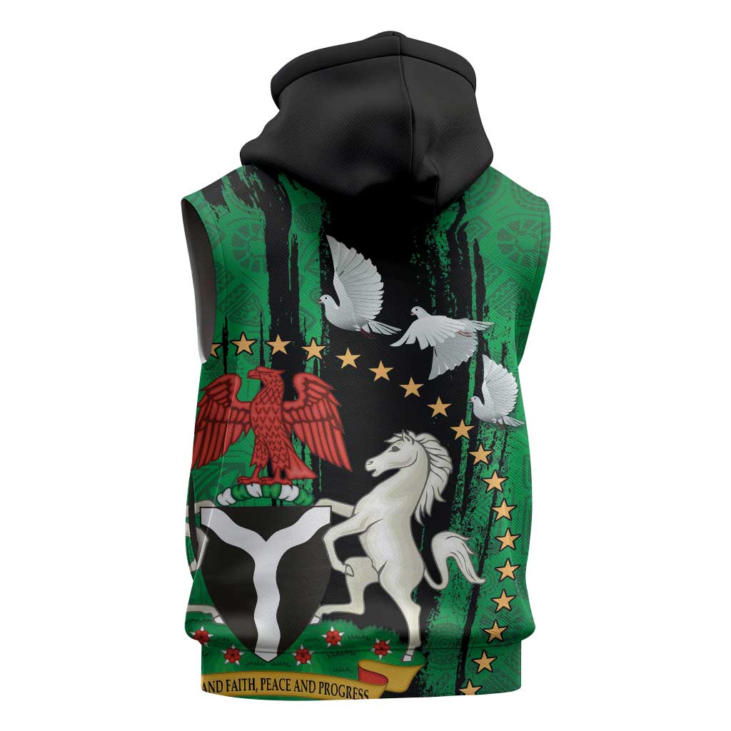 Nigeria Independence Day Sleeveless Zip Hoodie - National Seal with Peace Dove - African Pattern - African Pride