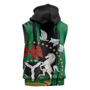 Nigeria Independence Day Sleeveless Zip Hoodie - National Seal with Peace Dove - African Pattern - African Pride