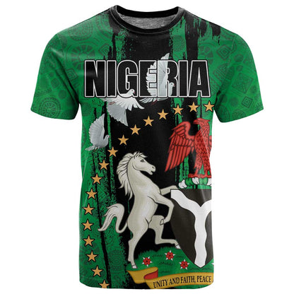 Nigeria Independence Day T shirt - National Seal with Peace Dove - African Pattern
