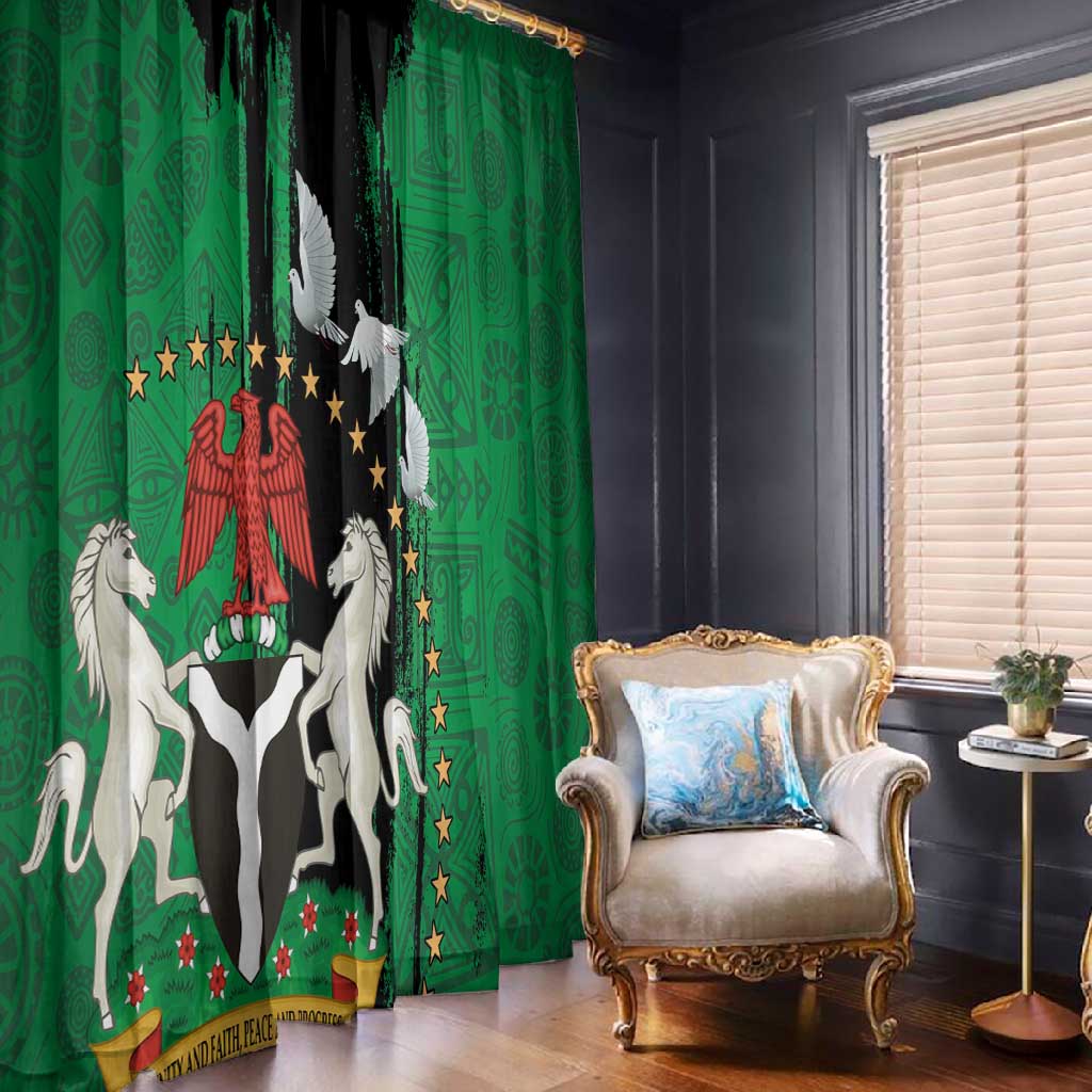 Nigeria Independence Day Window Curtain - National Seal with Peace Dove - African Pattern