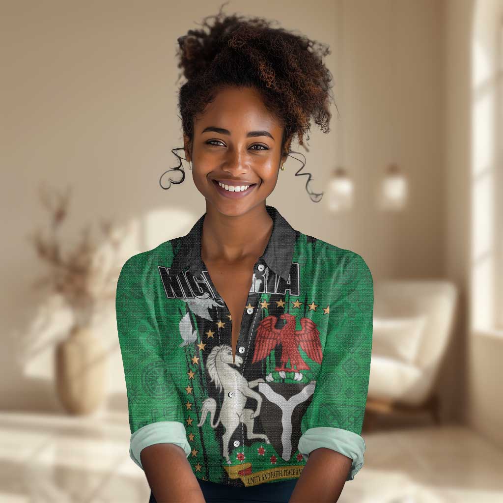 Nigeria Independence Day Women Casual Shirt - National Seal with Peace Dove - African Pattern LT03